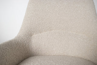 Pair of Jens Risom Swivel Lounge Chairs in Cream Bouclé with Walnut Bases