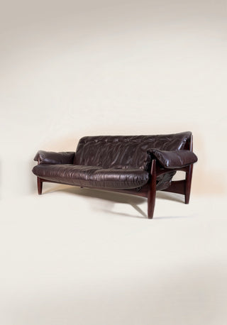 Sheriff Sofa in Espresso Dark Brown Leather by Sergio Rodrigues , Circa 1957  Brazilian Modern