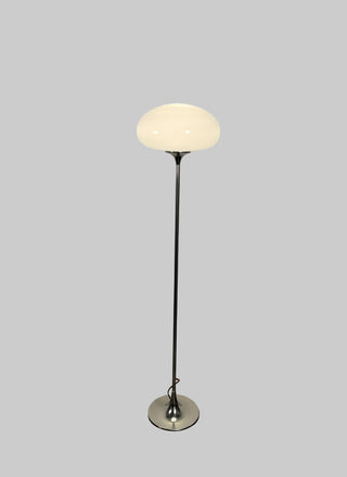 Tall Floor Lamp with White Biomorphic Shape with alumnium stem and stand. 