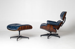 3rd Generation Eames Lounge Chair and Ottoman in Midnight Blue Leather