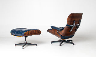 3rd Generation Eames Lounge Chair and Ottoman in Midnight Blue Leather