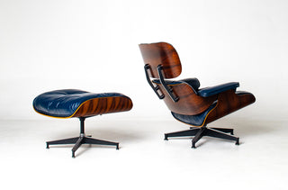 3rd Generation Eames Lounge Chair and Ottoman in Midnight Blue Leather