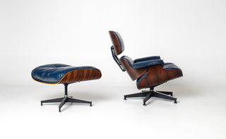3rd Generation Eames Lounge Chair and Ottoman in Midnight Blue Leather