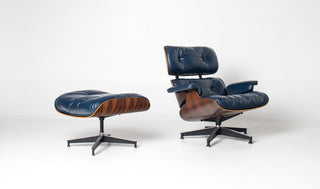 3rd Generation Eames Lounge Chair and Ottoman in Midnight Blue Leather