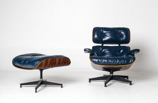 3rd Generation Eames Lounge Chair and Ottoman in Midnight Blue Leather