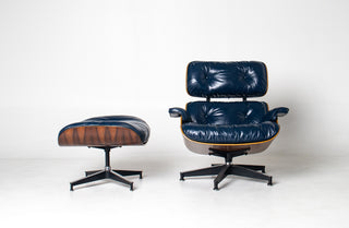 3rd Generation Eames Lounge Chair and Ottoman in Midnight Blue Leather