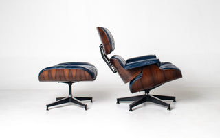 3rd Generation Eames Lounge Chair and Ottoman in Midnight Blue Leather