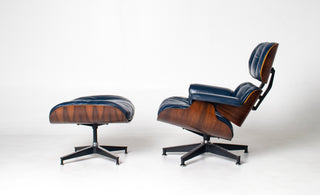 3rd Generation Eames Lounge Chair and Ottoman in Midnight Blue Leather
