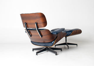 3rd Generation Eames Lounge Chair and Ottoman in Midnight Blue Leather