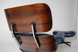 3rd Generation Eames Lounge Chair and Ottoman in Midnight Blue Leather