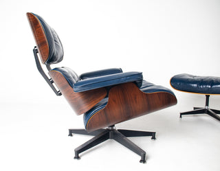 3rd Generation Eames Lounge Chair and Ottoman in Midnight Blue Leather
