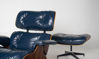 3rd Generation Eames Lounge Chair and Ottoman in Midnight Blue Leather