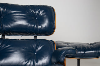 3rd Generation Eames Lounge Chair and Ottoman in Midnight Blue Leather