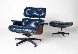 3rd Generation Eames Lounge Chair and Ottoman in Midnight Blue Leather