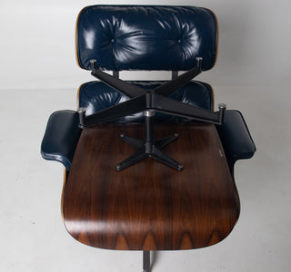3rd Generation Eames Lounge Chair and Ottoman in Midnight Blue Leather