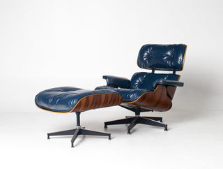 3rd Generation Eames Lounge Chair and Ottoman in Midnight Blue Leather