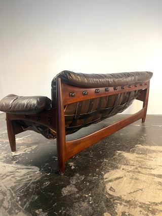 Sheriff Sofa in Espresso Dark Brown Leather by Sergio Rodrigues , Circa 1957  Brazilian Modern