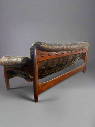 Sheriff Sofa in Espresso Dark Brown Leather by Sergio Rodrigues , Circa 1957  Brazilian Modern