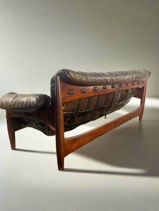 Sheriff Sofa in Espresso Dark Brown Leather by Sergio Rodrigues , Circa 1957  Brazilian Modern