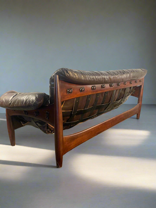 Sheriff Sofa in Espresso Dark Brown Leather by Sergio Rodrigues , Circa 1957  Brazilian Modern