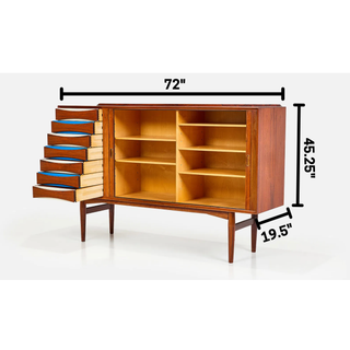 In Process: Arne Vodder Rosewood Credenza with Blue & White Drawers, Denmark, 1960