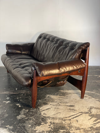 Sheriff Sofa in Espresso Dark Brown Leather by Sergio Rodrigues , Circa 1957  Brazilian Modern