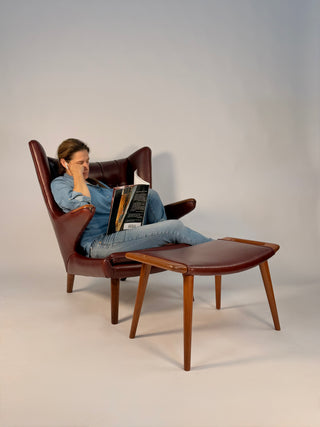 Hans Wegner Papa Bear Chair & Ottoman AP 19 in Leather, circa 1950’s