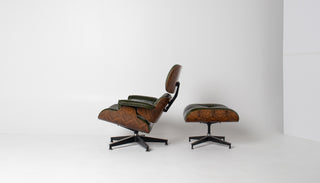 Early 3rd Generation Eames Lounge Chair and Ottoman in Rosewood & Moss Green Leather