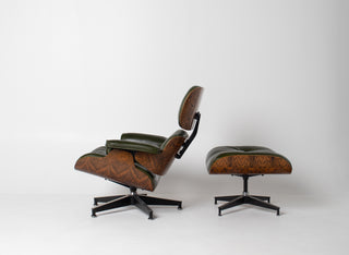 Early 3rd Generation Eames Lounge Chair and Ottoman in Rosewood & Moss Green Leather