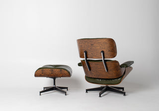 Early 3rd Generation Eames Lounge Chair and Ottoman in Rosewood & Moss Green Leather