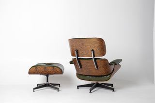 Early 3rd Generation Eames Lounge Chair and Ottoman in Rosewood & Moss Green Leather
