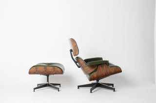 Early 3rd Generation Eames Lounge Chair and Ottoman in Rosewood & Moss Green Leather