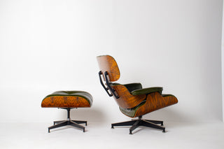 Early 3rd Generation Eames Lounge Chair and Ottoman in Rosewood & Moss Green Leather