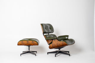Early 3rd Generation Eames Lounge Chair and Ottoman in Rosewood & Moss Green Leather