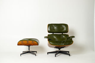 Early 3rd Generation Eames Lounge Chair and Ottoman in Rosewood & Moss Green Leather