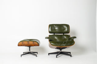 Early 3rd Generation Eames Lounge Chair and Ottoman in Rosewood & Moss Green Leather