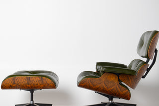 Early 3rd Generation Eames Lounge Chair and Ottoman in Rosewood & Moss Green Leather