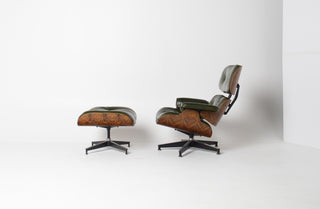 Early 3rd Generation Eames Lounge Chair and Ottoman in Rosewood & Moss Green Leather