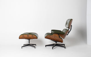 Early 3rd Generation Eames Lounge Chair and Ottoman in Rosewood & Moss Green Leather