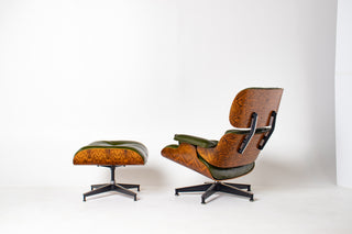 Early 3rd Generation Eames Lounge Chair and Ottoman in Rosewood & Moss Green Leather