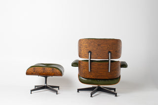 Early 3rd Generation Eames Lounge Chair and Ottoman in Rosewood & Moss Green Leather