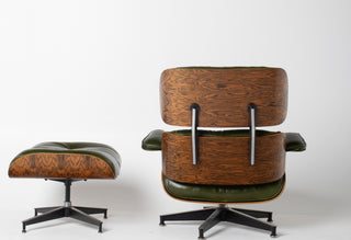 Early 3rd Generation Eames Lounge Chair and Ottoman in Rosewood & Moss Green Leather
