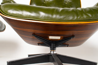 Early 3rd Generation Eames Lounge Chair and Ottoman in Rosewood & Moss Green Leather
