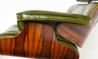 Early 3rd Generation Eames Lounge Chair and Ottoman in Rosewood & Moss Green Leather