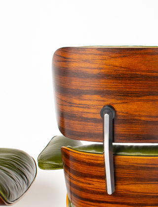 Early 3rd Generation Eames Lounge Chair and Ottoman in Rosewood & Moss Green Leather