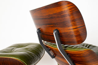 Early 3rd Generation Eames Lounge Chair and Ottoman in Rosewood & Moss Green Leather