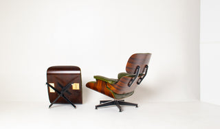 Early 3rd Generation Eames Lounge Chair and Ottoman in Rosewood & Moss Green Leather