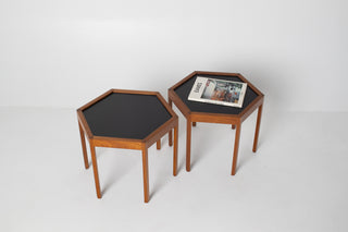 Set 2 Hans C. Andersen Danish modern Teak Hexagon Stacking End Tables
