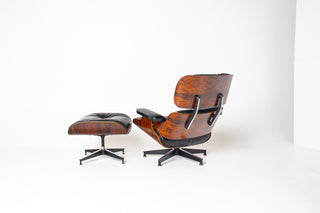 3rd Generation Eames Lounge Chair and Ottoman in Brazilian Rosewood & Black Leather