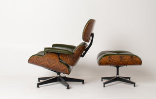 Early 3rd Generation Eames Lounge Chair and Ottoman in Brazilian Rosewood & Green Leather